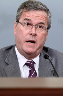 WASHINGTON, DC - JUNE 01: Former Florida Governor Jeb Bush testifies before the House Budget Committee in the Cannon House Office Building on Capitol Hill June 1, 2012 in Washington, DC. The committee members engaged in a wide-ranging debate about tax and spending policy during the hearing titiled, "Removing The Barriers To Free Enterprise And Economic Growth." (Photo by Chip Somodevilla/Getty Images) WASHINGTON, DC - JUNE 01: Former Florida Governor Jeb Bush testifies before the House Budget Committee in the Cannon House Office Building on Capitol Hill June 1, 2012 in Washington, DC. The committee members engaged in a wide-ranging debate about tax and spending policy during the hearing titiled, "Removing The Barriers To Free Enterprise And Economic Growth." (Photo by Chip Somodevilla/Getty Images)